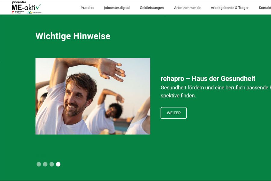 Jobcenter ME-aktiv: Neugestaltung von Website